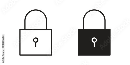 Lock icon with thin line and flat web symbol on white background