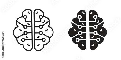 Machine learning icon with thin line and flat web symbol on white background