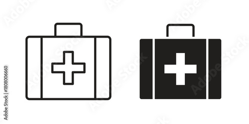 Medical kit icon with thin line and flat web symbol on white background