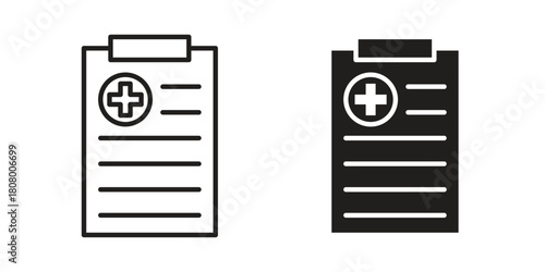 Medical report icon with thin line and flat web symbol on white background