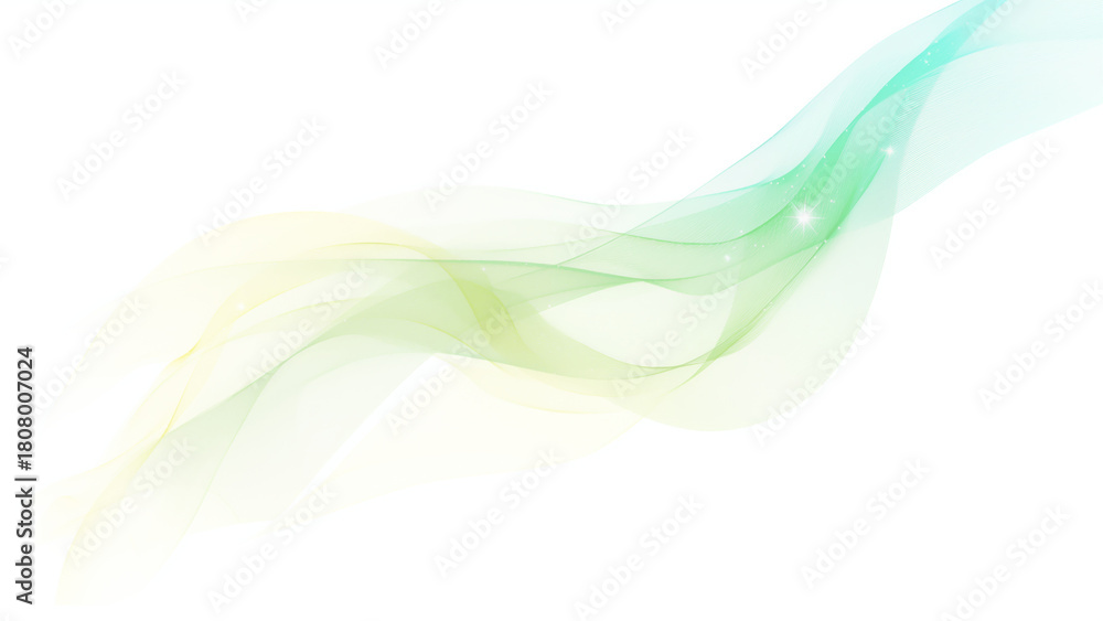 Obraz premium 緑と黄色の半透明な布のような波