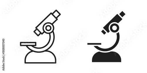 Microscope icon with thin line and flat web symbol on white background