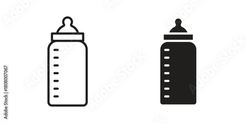 Milk bottle icon with thin line and flat web symbol on white background