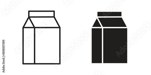 Milk carton icon with thin line and flat web symbol on white background