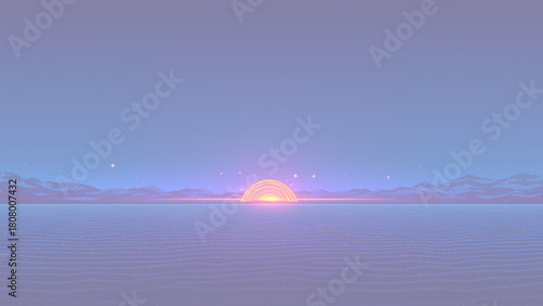 レトロなシンセサイザー風の夕焼けの風景