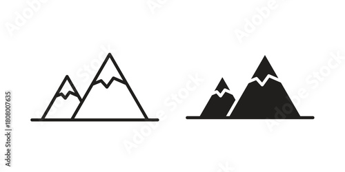 Mountain icon with thin line and flat web symbol on white background