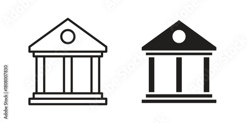 Museum icon with thin line and flat web symbol on white background