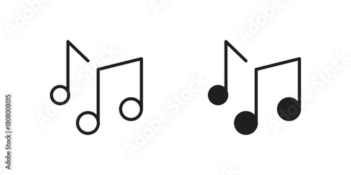 Music note icon with thin line and flat web symbol on white background