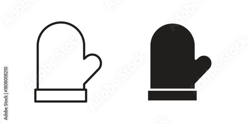 Oven mitt icon with thin line and flat web symbol on white background