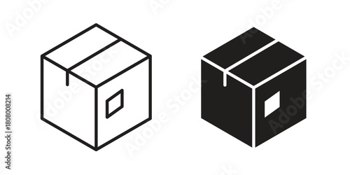 Package icon with thin line and flat web symbol on white background