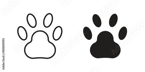 Paw icon with thin line and flat web symbol on white background
