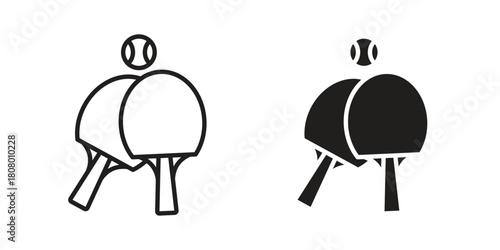 Ping pong icon with thin line and flat web symbol on white background