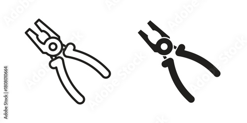 Pliers icon with thin line and flat web symbol on white background