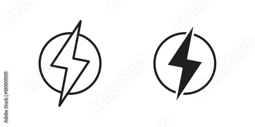 Power icon with thin line and flat web symbol on white background