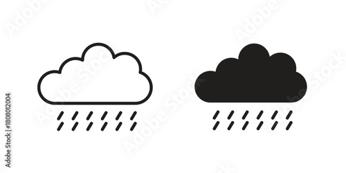 Rain icon with thin line and flat web symbol on white background