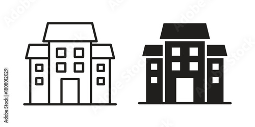 Real estate icon with thin line and flat web symbol on white background