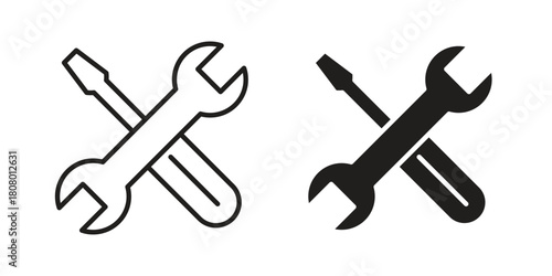 Repair icon with thin line and flat web symbol on white background