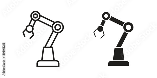 Robot arm icon with thin line and flat web symbol on white background