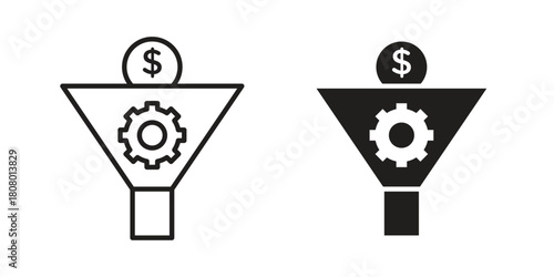 Sales funnel icon with thin line and flat web symbol on white background