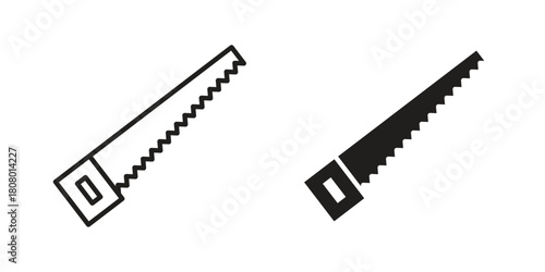 Saw icon with thin line and flat web symbol on white background