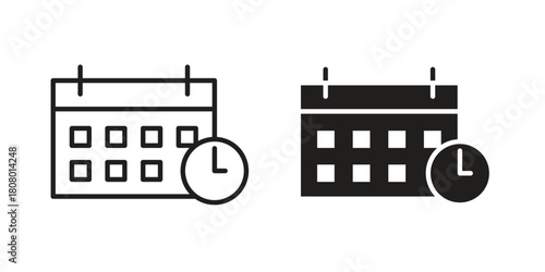 Schedule icon with thin line and flat web symbol on white background