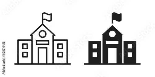 school icon with thin line and flat web symbol on white background