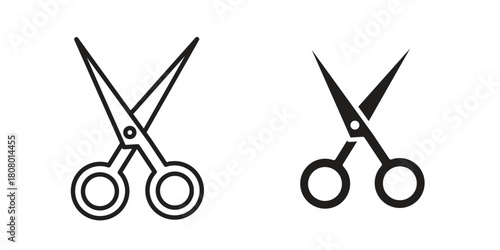 Scissors icon with thin line and flat web symbol on white background