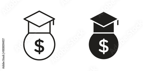Scholarship icon with thin line and flat web symbol on white background