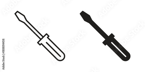Screwdriver icon with thin line and flat web symbol on white background