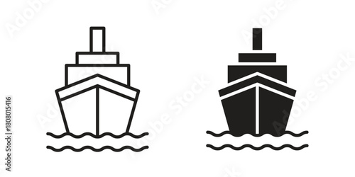 Ship icon with thin line and flat web symbol on white background