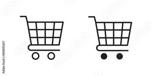 Shopping cart icon with thin line and flat web symbol on white background