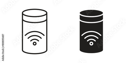 Smart speaker icon with thin line and flat web symbol on white background