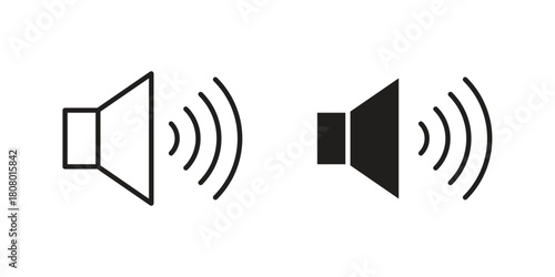 Speaker icon with thin line and flat web symbol on white background