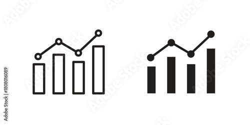 Statistics icon with thin line and flat web symbol on white background