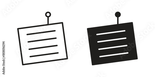Sticky note icon with thin line and flat web symbol on white background