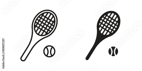 Tennis icon with thin line and flat web symbol on white background