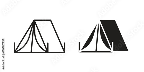 Tent icon with thin line and flat web symbol on white background