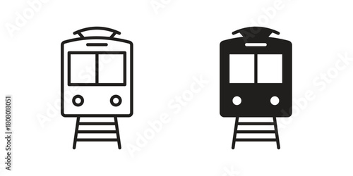 Train icon with thin line and flat web symbol on white background