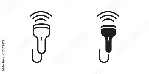 Ultrasound icon with thin line and flat web symbol on white background
