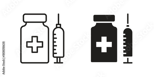 Vaccination icon with thin line and flat web symbol on white background