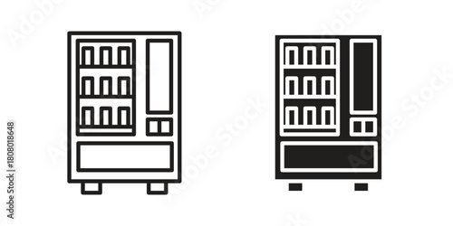 Vending machine icon with thin line and flat web symbol on white background