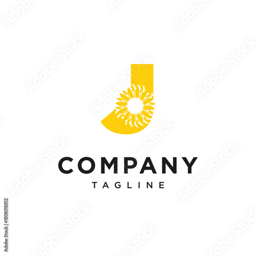 Letter J SunFlower Logo Icon Vector