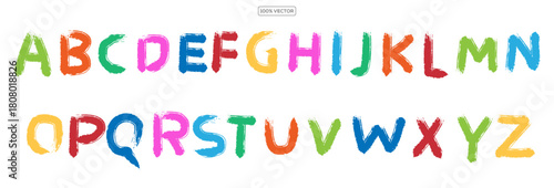 Grunge bold colorful childish letters collection. Hand drawn kids style vector letters. Handwritten