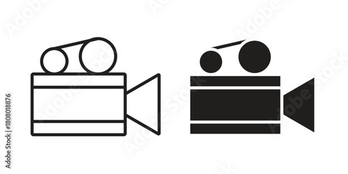 Video camera icon with thin line and flat web symbol on white background
