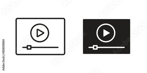 Video tutorial icon with thin line and flat web symbol on white background