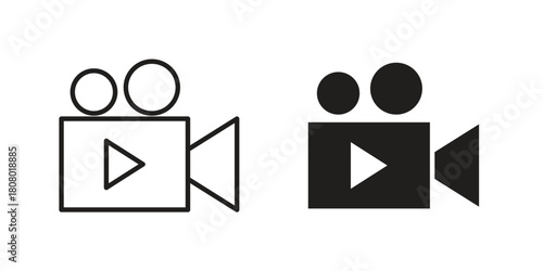 Video icon with thin line and flat web symbol on white background
