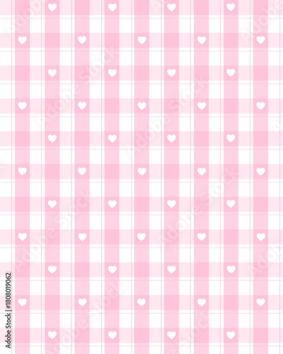 Pink Plaid Pattern Background with Hearts