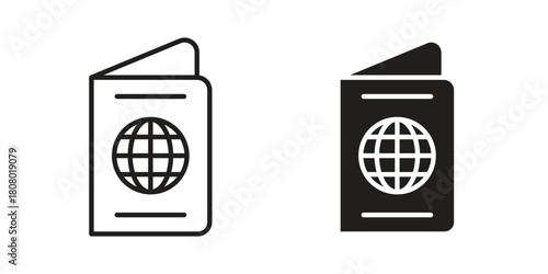 Visa icon with thin line and flat web symbol on white background