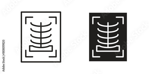 X-ray scan icon with thin line and flat web symbol on white background