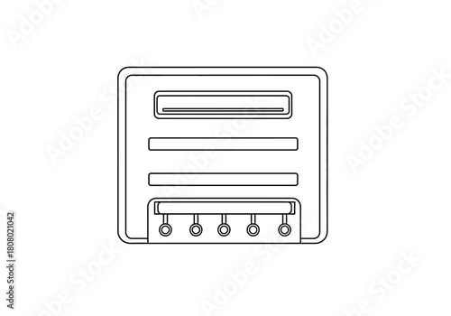 Black and white line drawing of an electronic device panel with slots and terminals